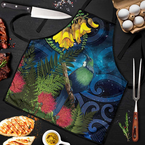 Tui Bird New Zealand Starry Sky Apron Maori Koru