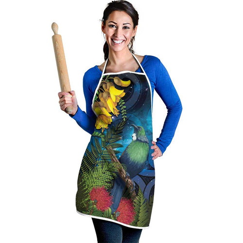 Tui Bird New Zealand Starry Sky Apron Maori Koru