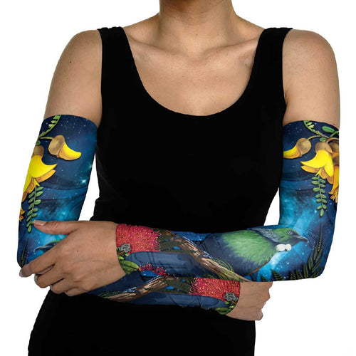 Tui Bird New Zealand Starry Sky Arm Sleeves Maori Koru