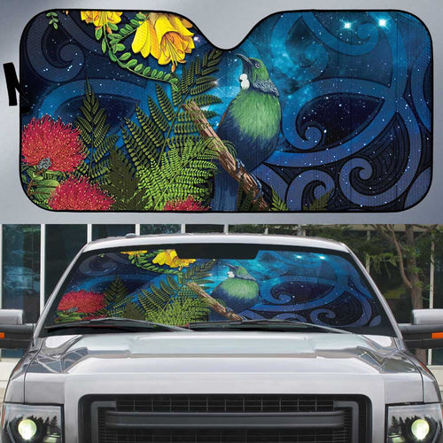 Tui Bird New Zealand Starry Sky Auto Sun Shade Maori Koru