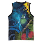 Tui Bird New Zealand Starry Sky Basketball Jersey Maori Koru
