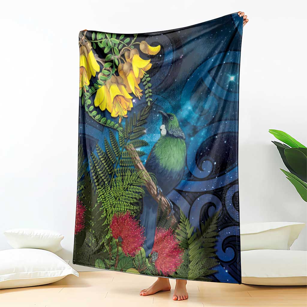 Tui Bird New Zealand Starry Sky Blanket Maori Koru