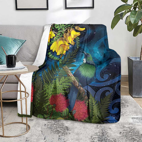 Tui Bird New Zealand Starry Sky Blanket Maori Koru