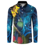 Tui Bird New Zealand Starry Sky Button Sweatshirt Maori Koru