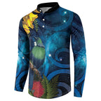 Tui Bird New Zealand Starry Sky Button Sweatshirt Maori Koru