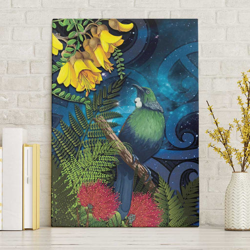 Tui Bird New Zealand Starry Sky Canvas Wall Art Maori Koru