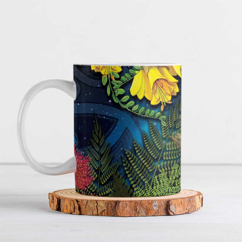 Tui Bird New Zealand Starry Sky Ceramic Mug Maori Koru