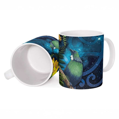 Tui Bird New Zealand Starry Sky Ceramic Mug Maori Koru