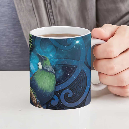 Tui Bird New Zealand Starry Sky Ceramic Mug Maori Koru