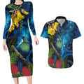 Tui Bird New Zealand Starry Sky Couples Matching Long Sleeve Bodycon Dress and Hawaiian Shirt Maori Koru