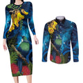 Tui Bird New Zealand Starry Sky Couples Matching Long Sleeve Bodycon Dress and Long Sleeve Button Shirt Maori Koru