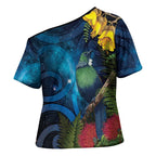 Tui Bird New Zealand Starry Sky Cross Shoulder Shirt Maori Koru