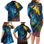 Tui Bird New Zealand Starry Sky Family Matching Long Sleeve Bodycon Dress and Hawaiian Shirt Maori Koru