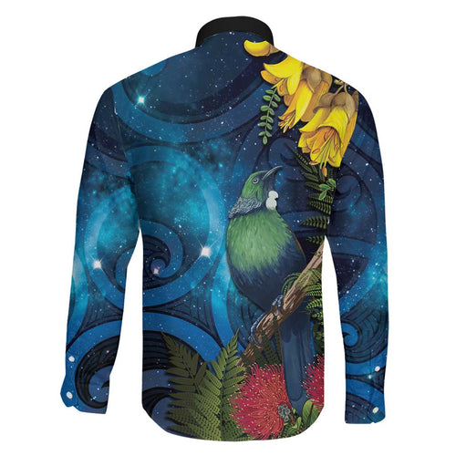 Tui Bird New Zealand Starry Sky Family Matching Long Sleeve Bodycon Dress and Hawaiian Shirt Maori Koru