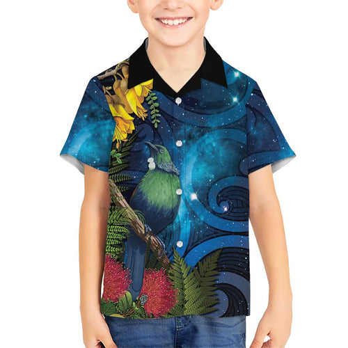Tui Bird New Zealand Starry Sky Family Matching Long Sleeve Bodycon Dress and Hawaiian Shirt Maori Koru