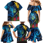 Tui Bird New Zealand Starry Sky Family Matching Mermaid Dress and Hawaiian Shirt Maori Koru