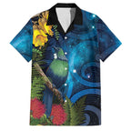 Tui Bird New Zealand Starry Sky Family Matching Off Shoulder Short Dress and Hawaiian Shirt Maori Koru