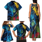 Tui Bird New Zealand Starry Sky Family Matching Tank Maxi Dress and Hawaiian Shirt Maori Koru