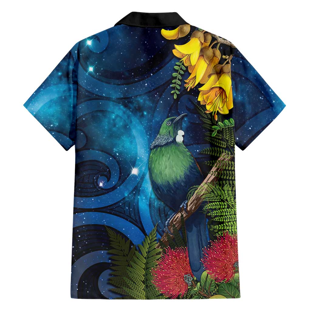 Tui Bird New Zealand Starry Sky Family Matching Tank Maxi Dress and Hawaiian Shirt Maori Koru