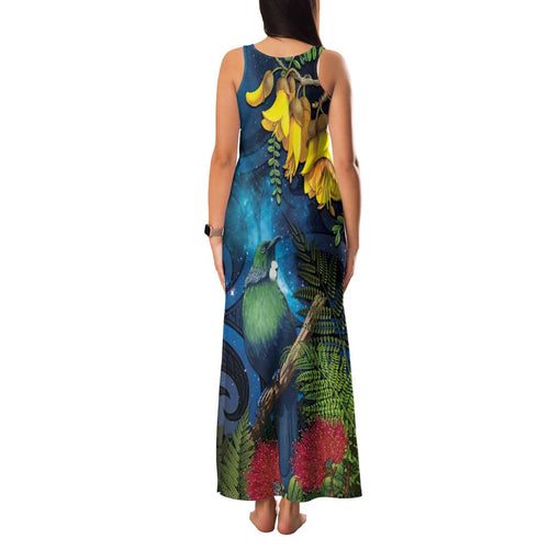 Tui Bird New Zealand Starry Sky Family Matching Tank Maxi Dress and Hawaiian Shirt Maori Koru