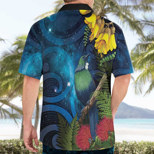 Tui Bird New Zealand Starry Sky Hawaiian Shirt Maori Koru