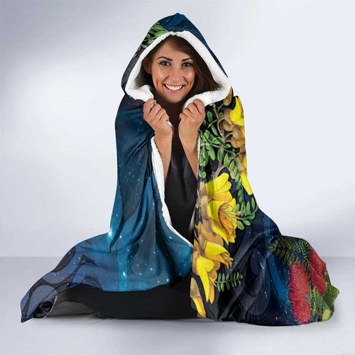 Tui Bird New Zealand Starry Sky Hooded Blanket Maori Koru