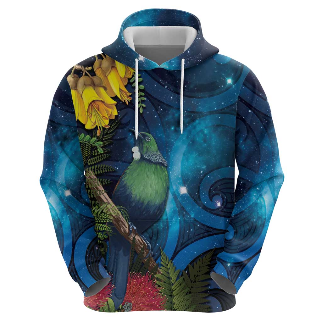 Tui Bird New Zealand Starry Sky Hoodie Maori Koru