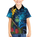 Tui Bird New Zealand Starry Sky Kid Hawaiian Shirt Maori Koru
