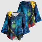 Tui Bird New Zealand Starry Sky Kimono Sleeve Blouse Maori Koru