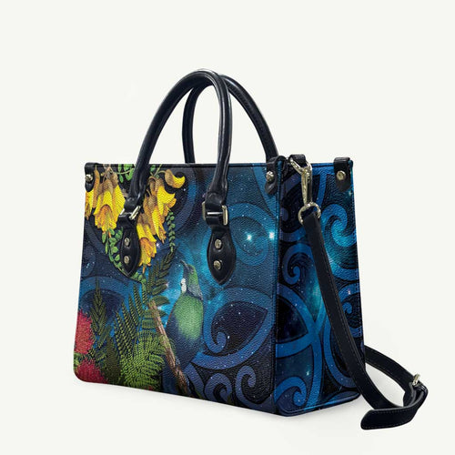 Tui Bird New Zealand Starry Sky Leather Bag Maori Koru