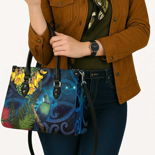Tui Bird New Zealand Starry Sky Leather Bag Maori Koru
