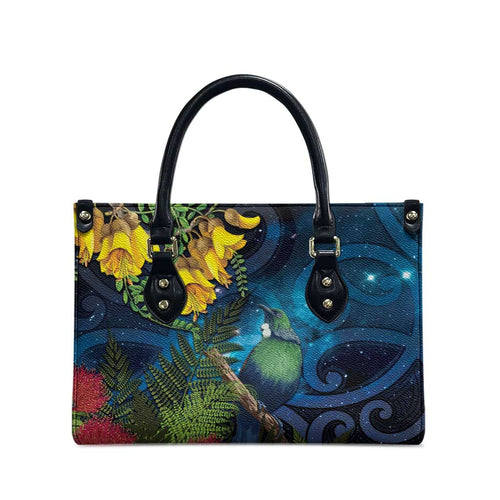 Tui Bird New Zealand Starry Sky Leather Bag Maori Koru