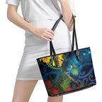 Tui Bird New Zealand Starry Sky Leather Tote Bag Maori Koru