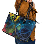 Tui Bird New Zealand Starry Sky Leather Tote Bag Maori Koru