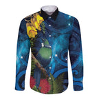 Tui Bird New Zealand Starry Sky Long Sleeve Button Shirt Maori Koru