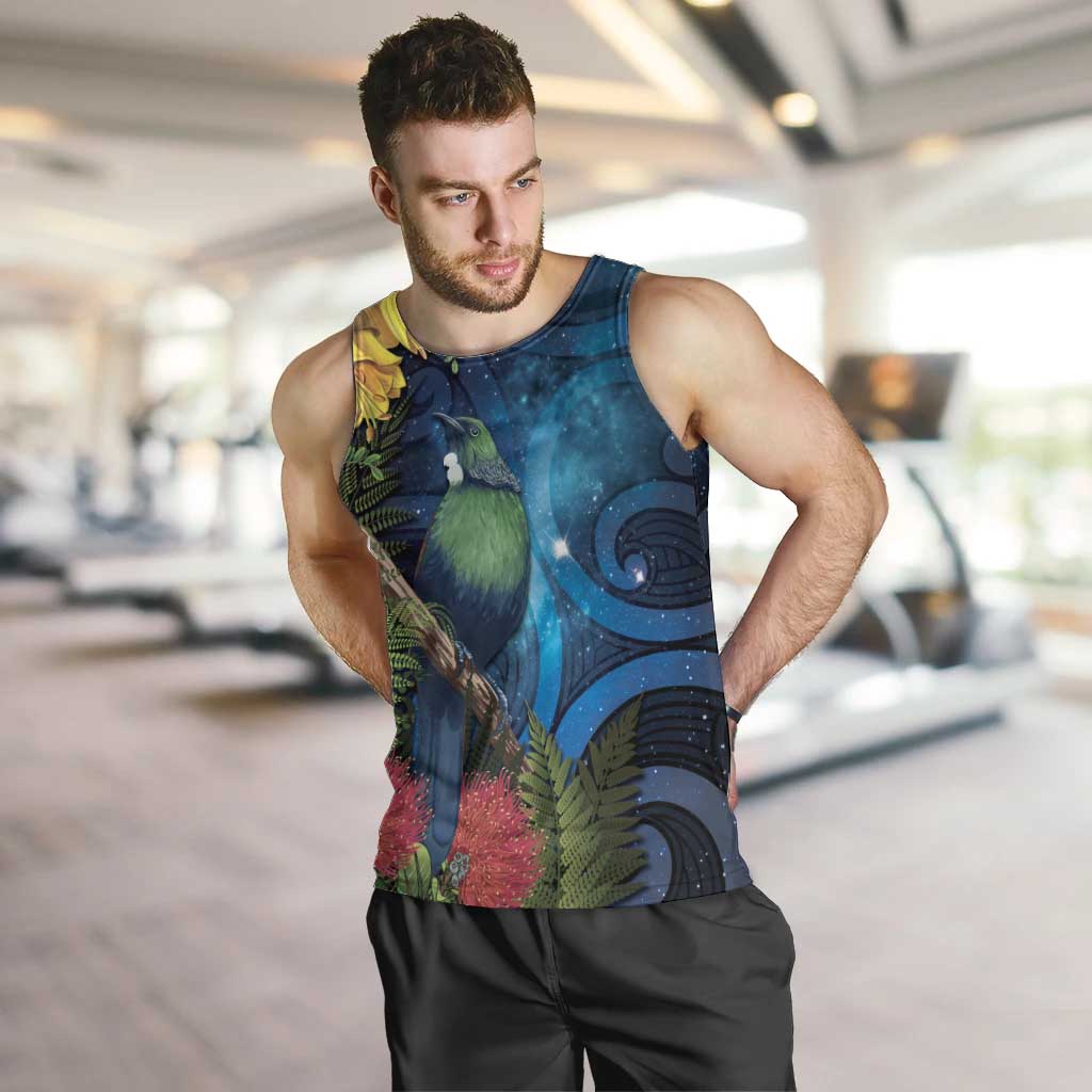 Tui Bird New Zealand Starry Sky Men Tank Top Maori Koru