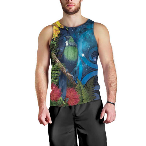 Tui Bird New Zealand Starry Sky Men Tank Top Maori Koru