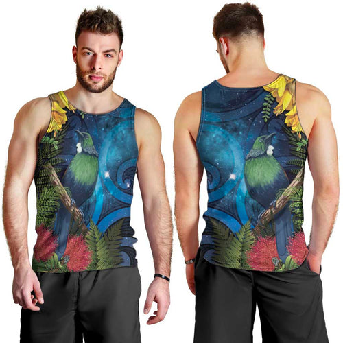 Tui Bird New Zealand Starry Sky Men Tank Top Maori Koru