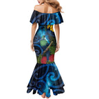 Tui Bird New Zealand Starry Sky Mermaid Dress Maori Koru