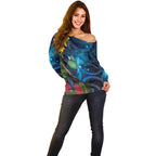 Tui Bird New Zealand Starry Sky Off Shoulder Sweater Maori Koru