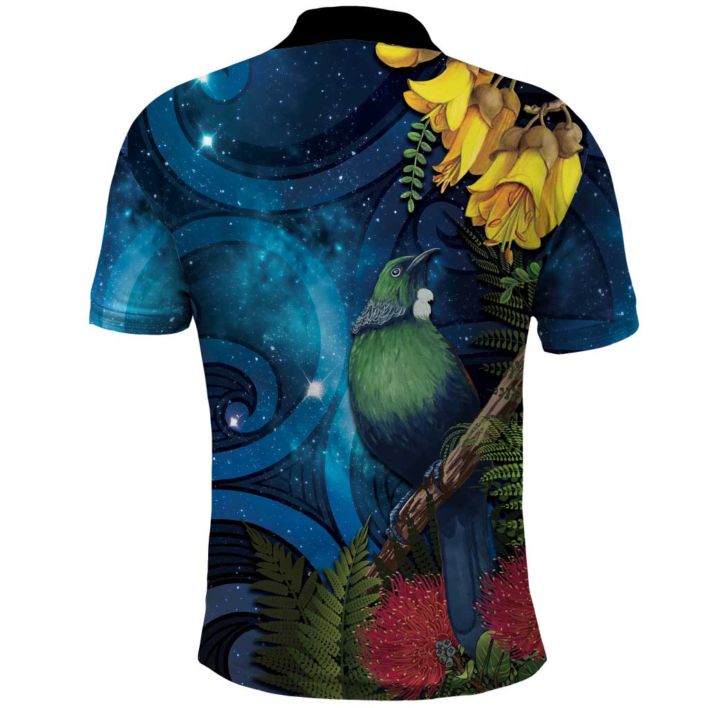 Tui Bird New Zealand Starry Sky Polo Shirt Maori Koru