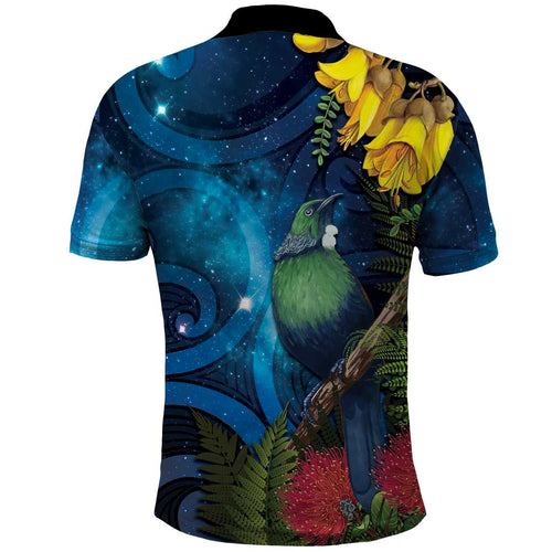 Tui Bird New Zealand Starry Sky Polo Shirt Maori Koru