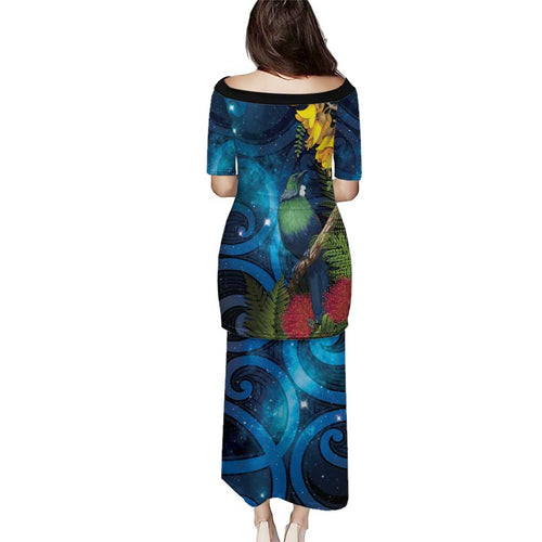 Tui Bird New Zealand Starry Sky Puletasi Maori Koru