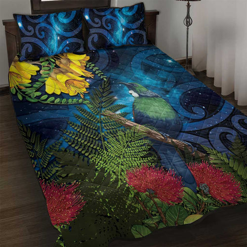 Tui Bird New Zealand Starry Sky Quilt Bed Set Maori Koru