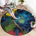 Tui Bird New Zealand Starry Sky Round Carpet Maori Koru