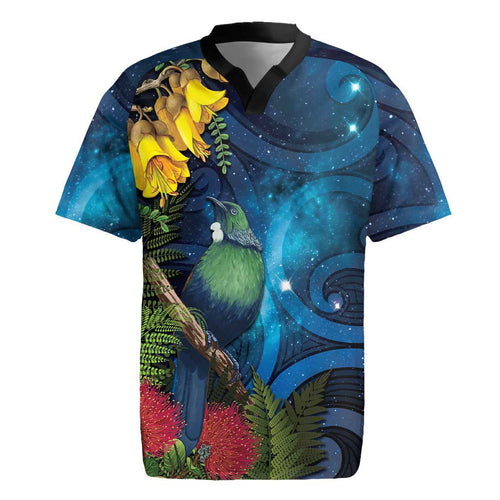 Tui Bird New Zealand Starry Sky Rugby Jersey Maori Koru