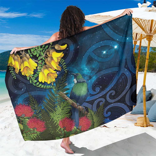 Tui Bird New Zealand Starry Sky Sarong Maori Koru