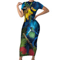Tui Bird New Zealand Starry Sky Short Sleeve Bodycon Dress Maori Koru