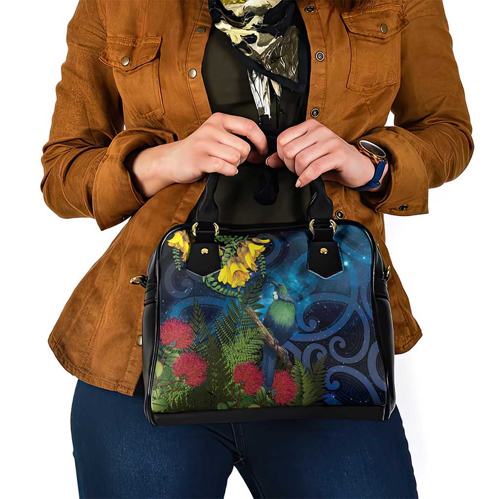 Tui Bird New Zealand Starry Sky Shoulder Handbag Maori Koru