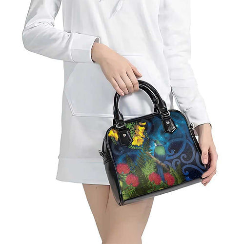 Tui Bird New Zealand Starry Sky Shoulder Handbag Maori Koru